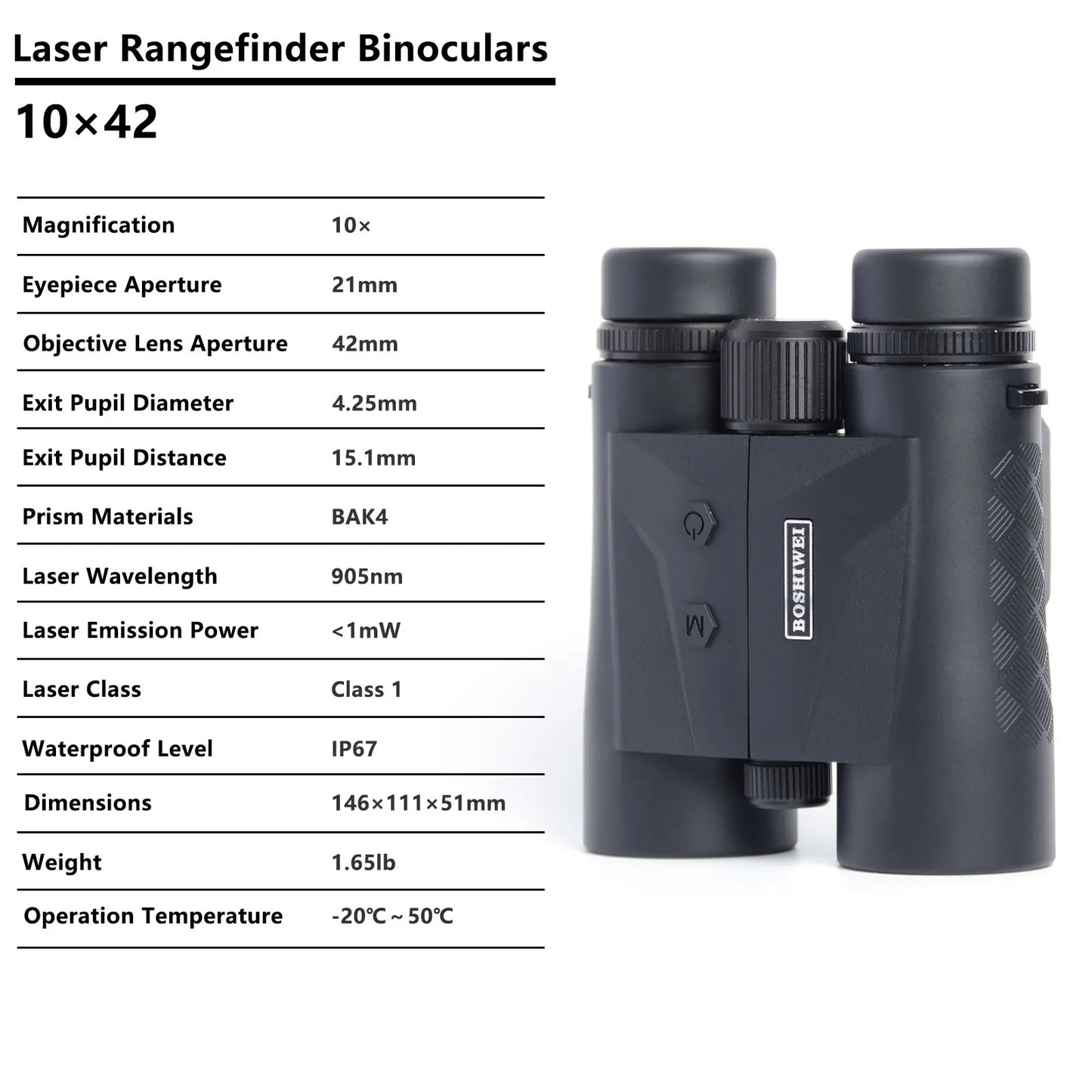 BOSHIWEI 10X42 Laser Rangefinder Binocular With ED Lens Telescope Magnesium Alloy Body Measuring Distance Up to 2400 Meters