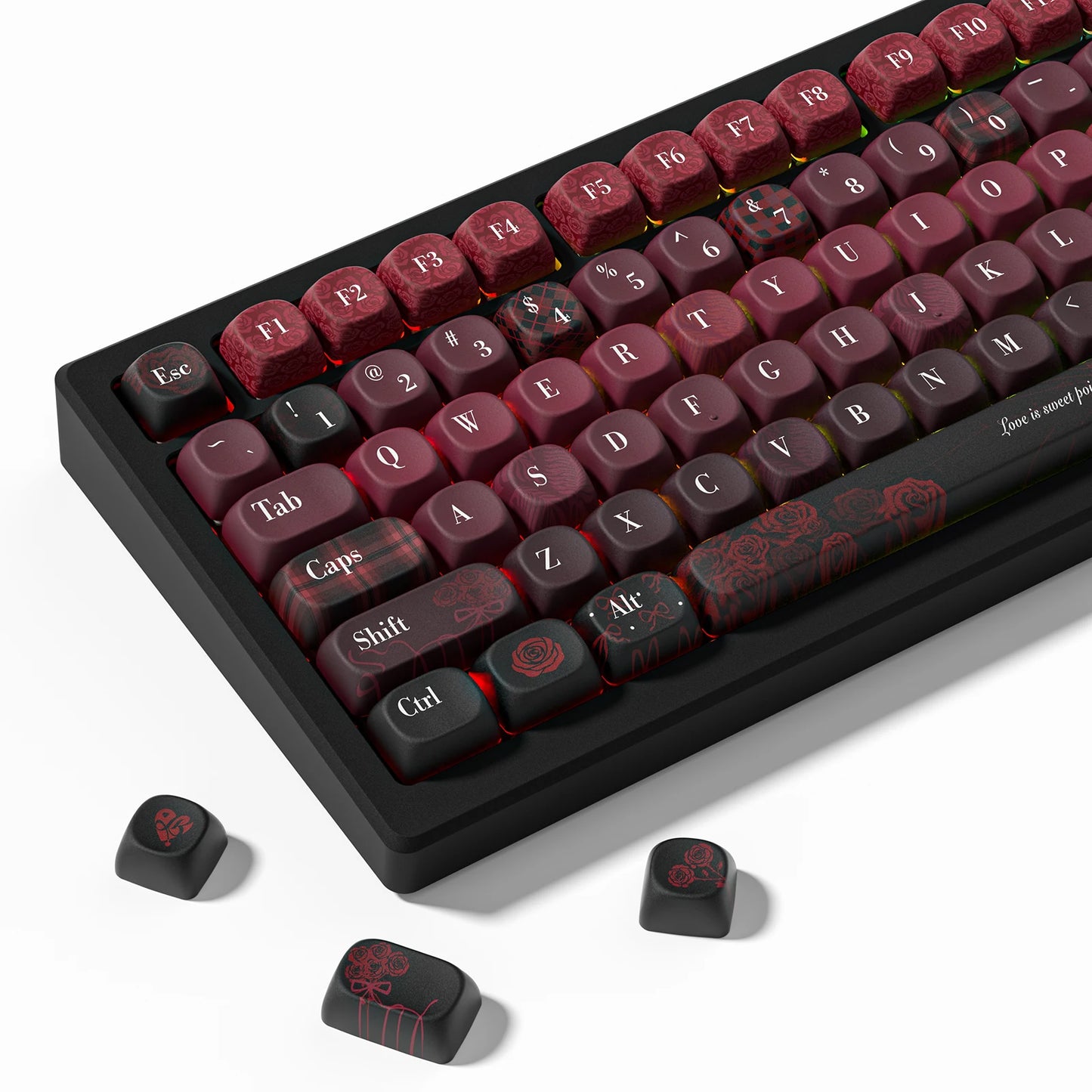 130 Keys Dark Rose MOA Profile PBT Keycaps Dye Sub Customs Key caps for 61/87/104 Cherry MX Switch Gaming Mechanical Keyboard