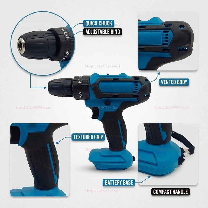 Electric Impact Screwdriver tools Multifunctional Cordless Drill Power Tool Torque Setting 2 Gear Speed Electric Screwdriver