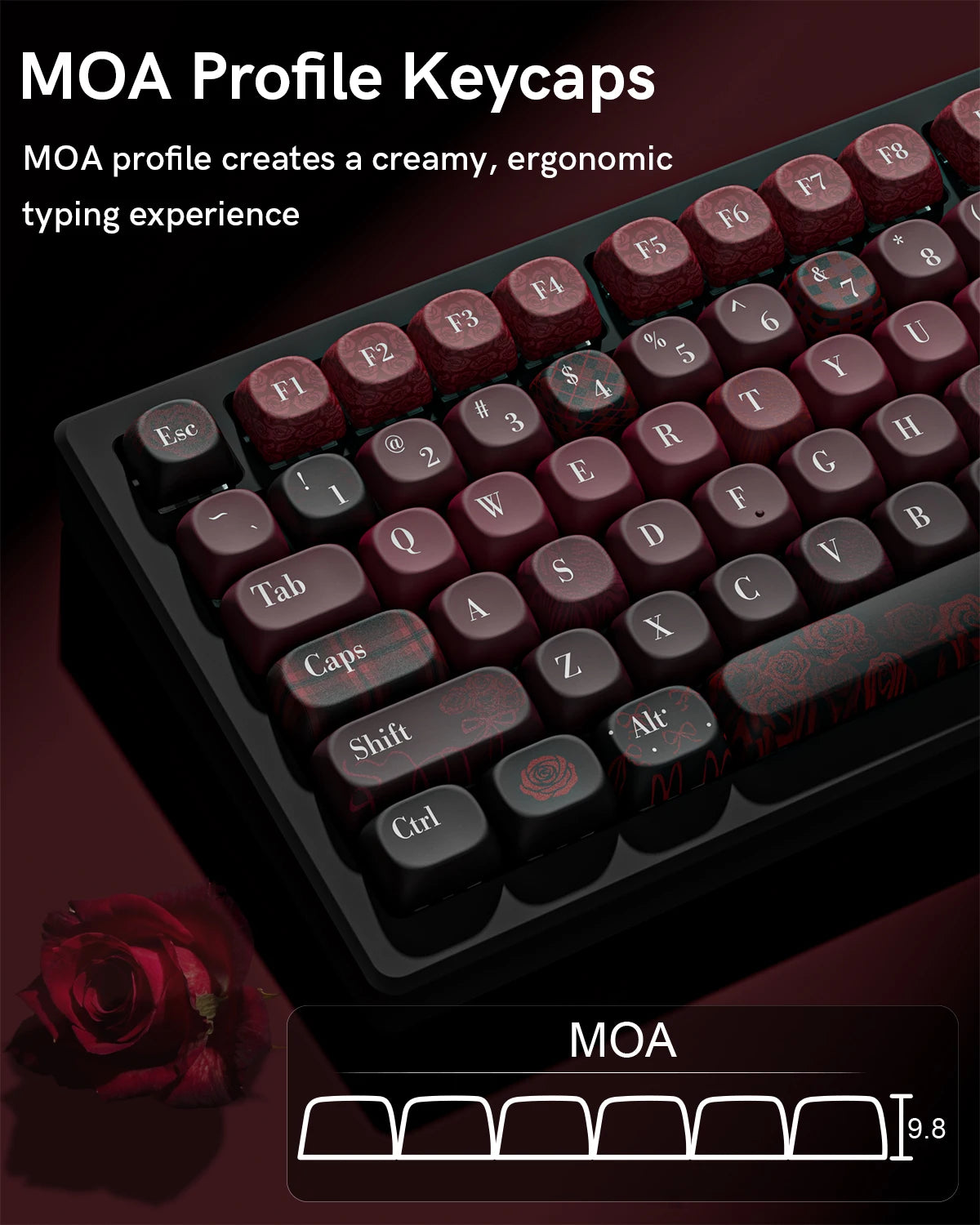 130 Keys Dark Rose MOA Profile PBT Keycaps Dye Sub Customs Key caps for 61/87/104 Cherry MX Switch Gaming Mechanical Keyboard