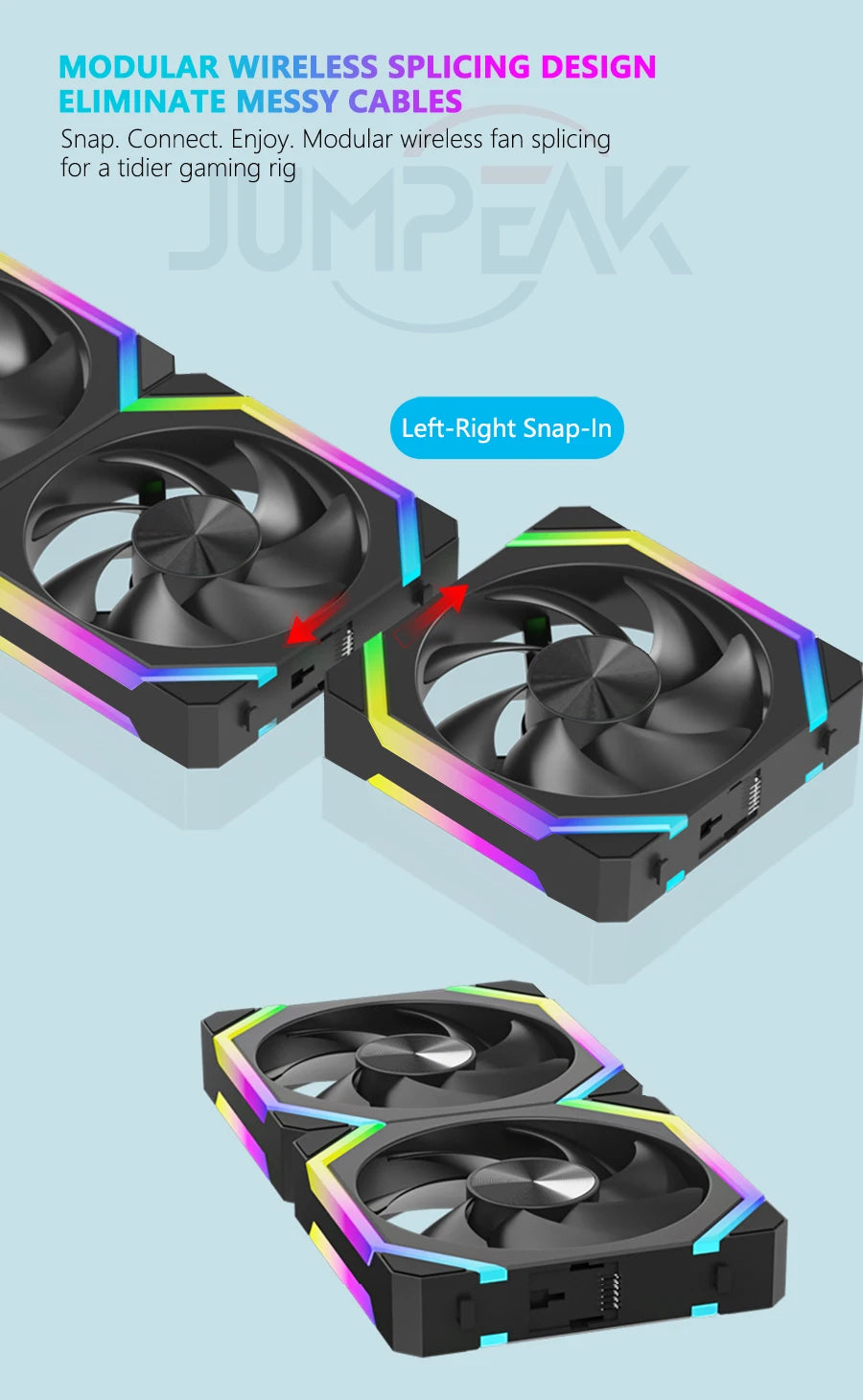 JUMPEAK CS120 ARGB Cooling Fan 360mm Modular Stackable Splicing PWM Silent 120mm RGB Fans Kit For Gaming PC Case Water Cooler