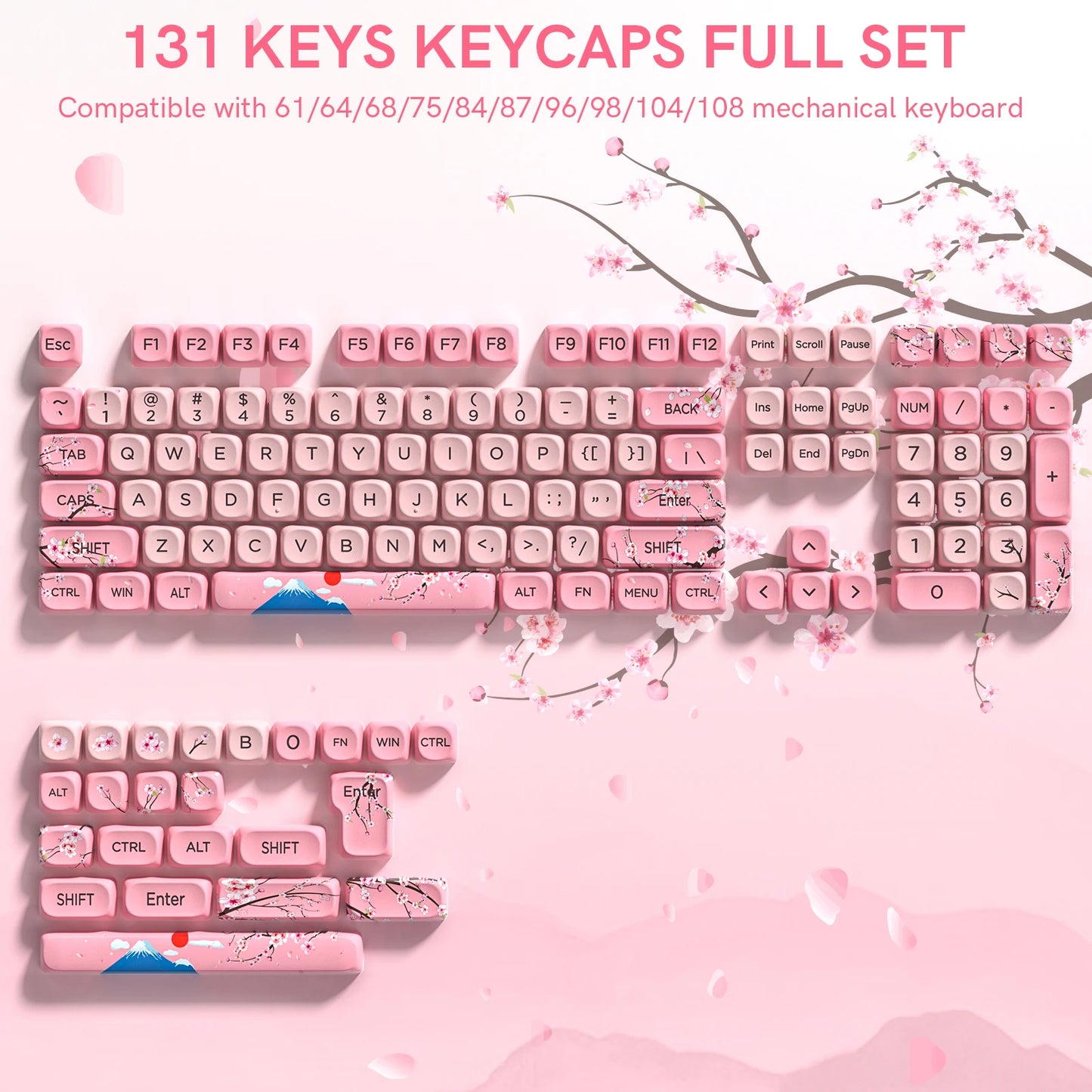130 Keys Dark Rose MOA Profile PBT Keycaps Dye Sub Customs Key caps for 61/87/104 Cherry MX Switch Gaming Mechanical Keyboard