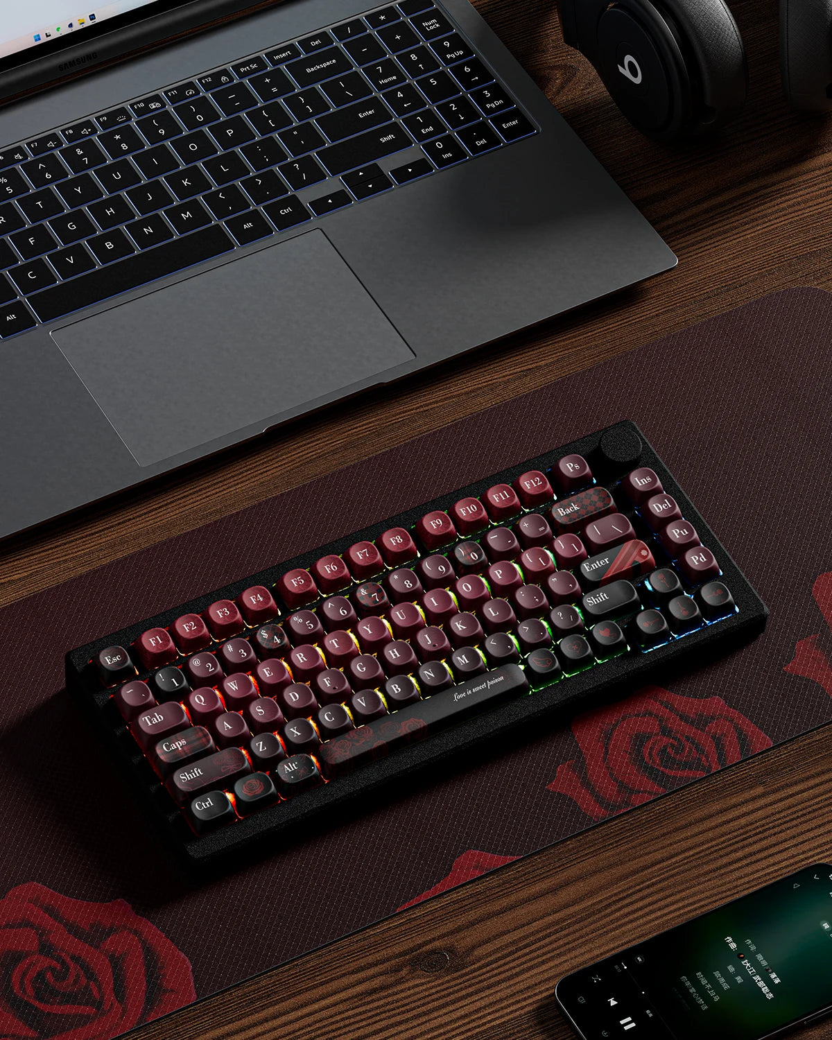 130 Keys Dark Rose MOA Profile PBT Keycaps Dye Sub Customs Key caps for 61/87/104 Cherry MX Switch Gaming Mechanical Keyboard