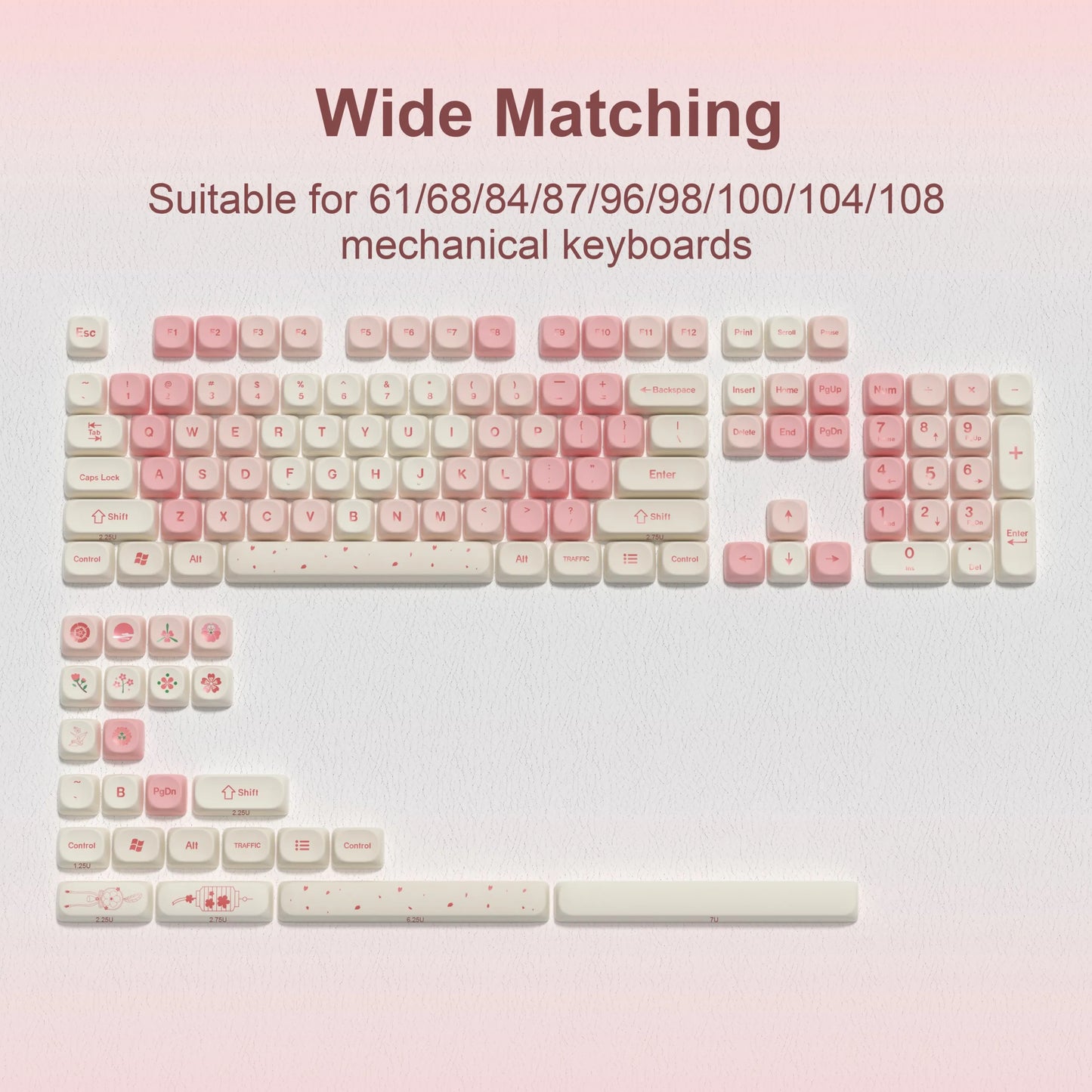 130 Keys Dark Rose MOA Profile PBT Keycaps Dye Sub Customs Key caps for 61/87/104 Cherry MX Switch Gaming Mechanical Keyboard