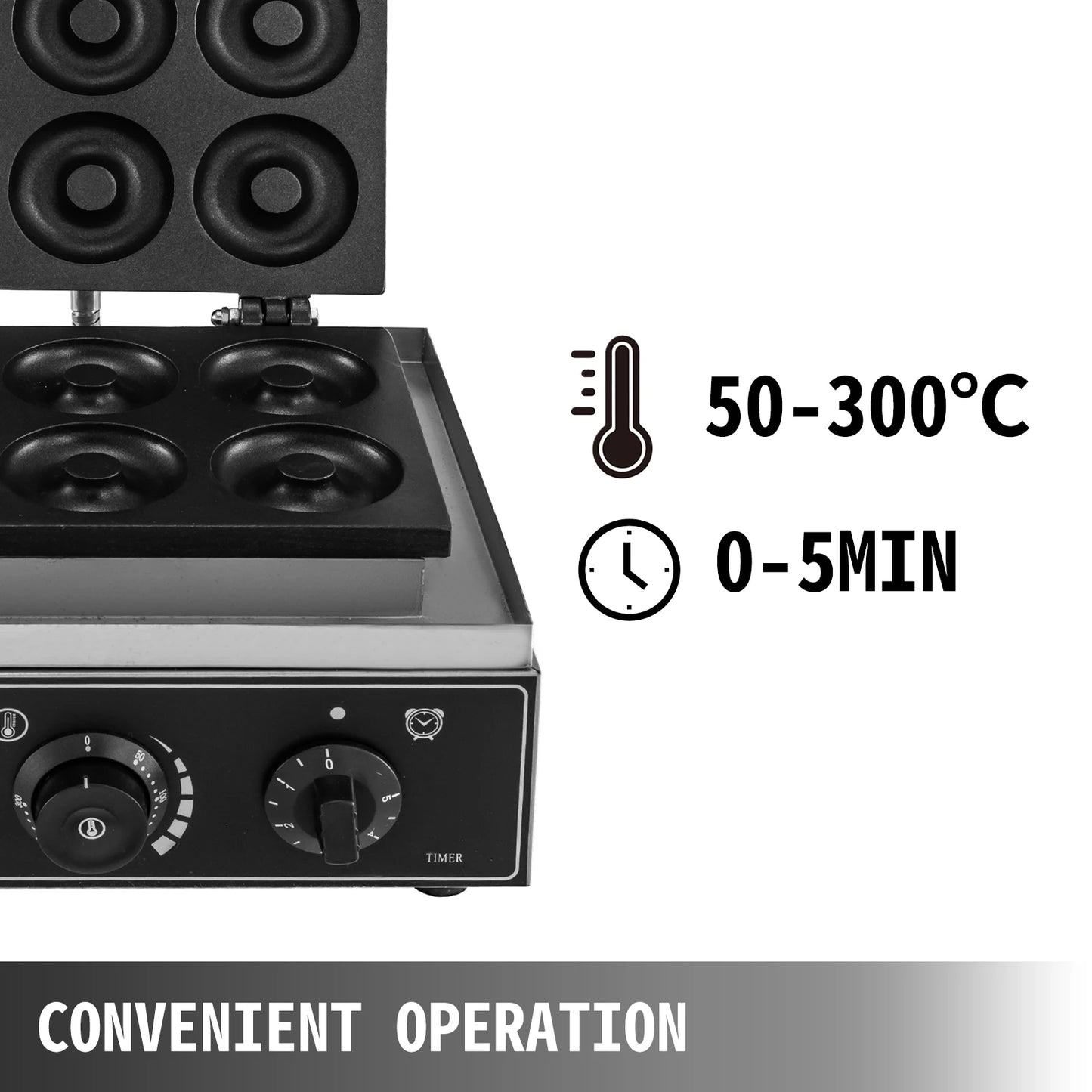 SucceBuy 6 Hole Electric Sweet Donut Maker Stainless Steel Non Stick Commercial Donut Waffle Cookies Gaufriers Kitchen Appliance