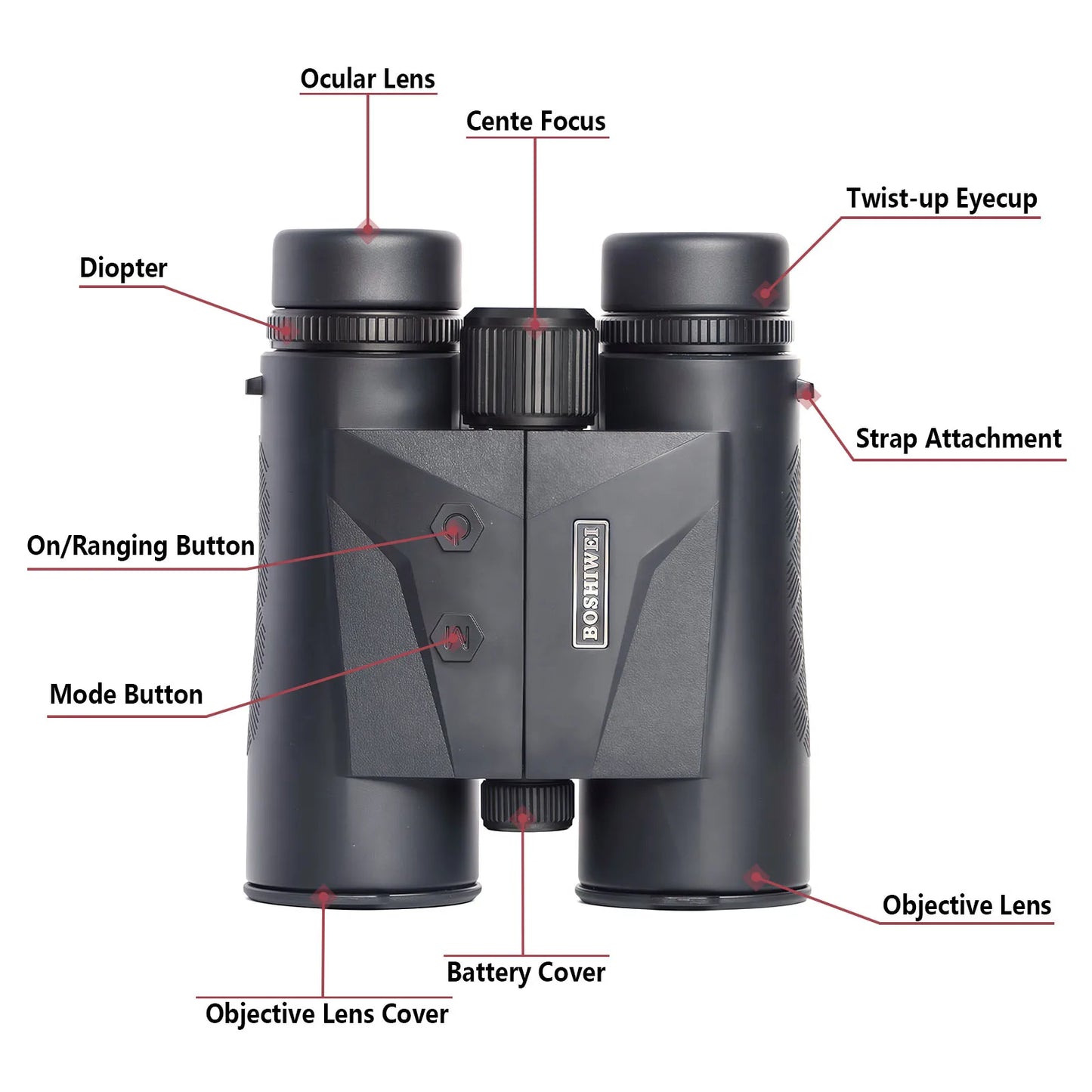 BOSHIWEI 10X42 Laser Rangefinder Binocular With ED Lens Telescope Magnesium Alloy Body Measuring Distance Up to 2400 Meters