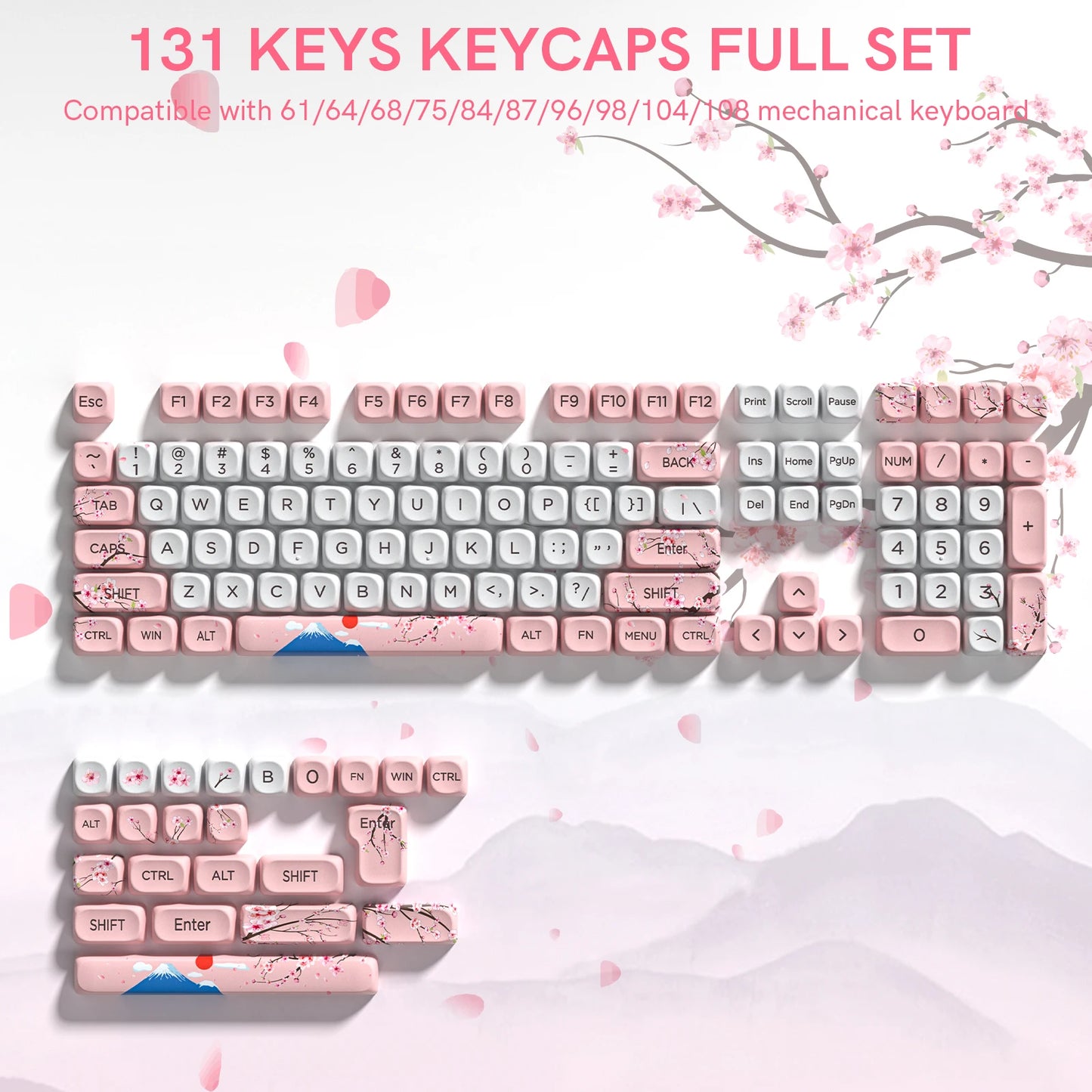 130 Keys Dark Rose MOA Profile PBT Keycaps Dye Sub Customs Key caps for 61/87/104 Cherry MX Switch Gaming Mechanical Keyboard