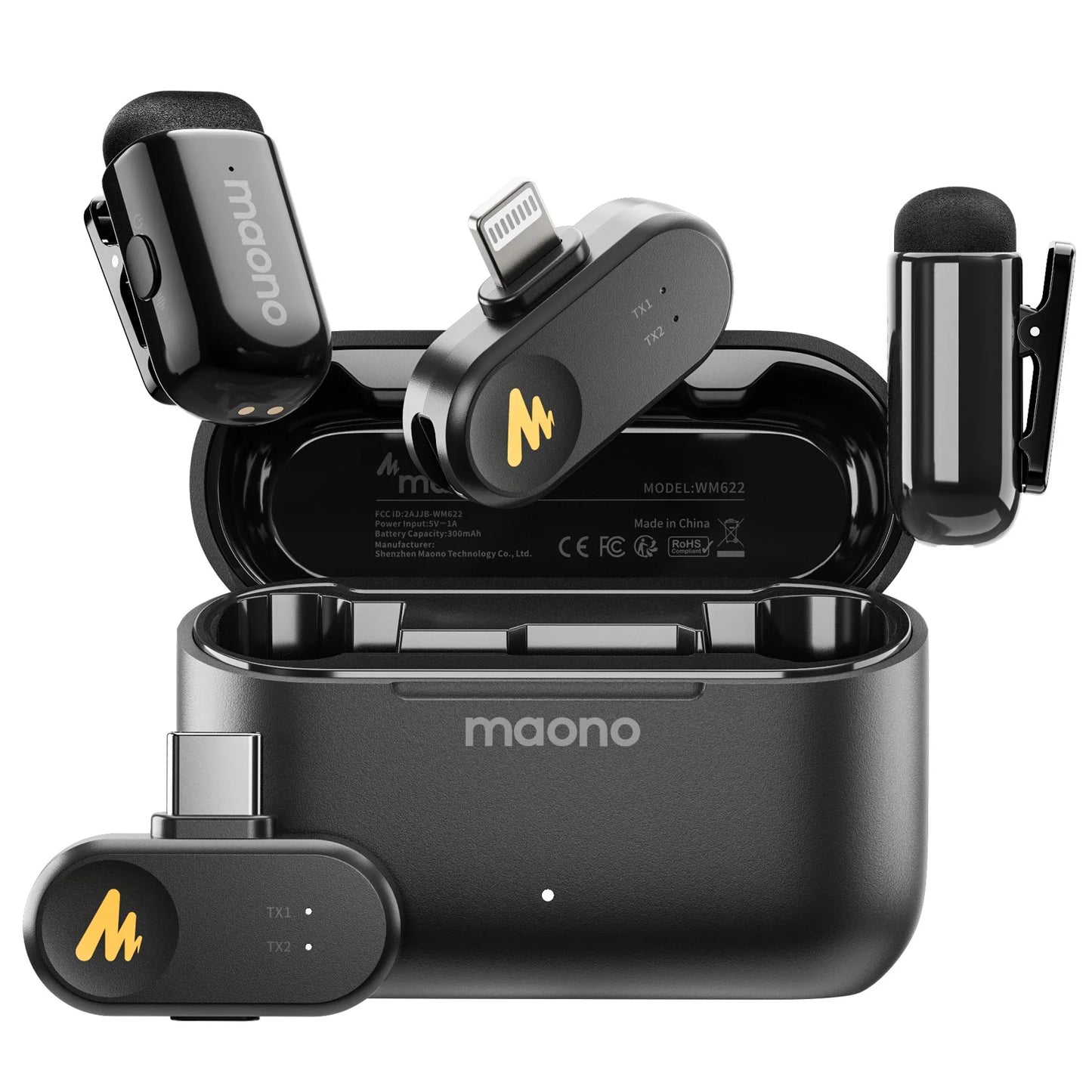 maono T1mini Wireless Lapel Microphone for Phone-Noise Cancellation Auto Clipping Function App Setting Audio Video Recording Mic
