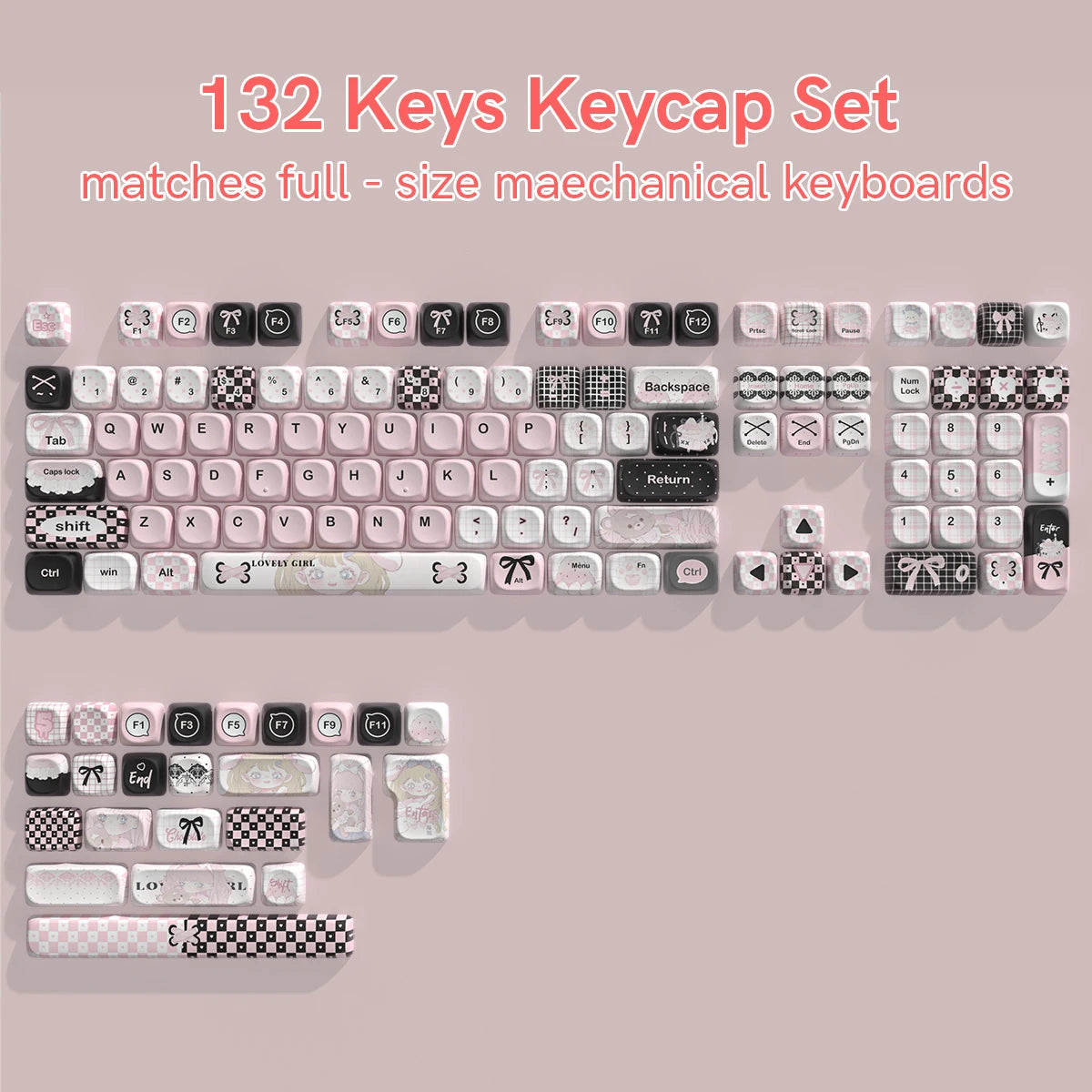 130 Keys Dark Rose MOA Profile PBT Keycaps Dye Sub Customs Key caps for 61/87/104 Cherry MX Switch Gaming Mechanical Keyboard