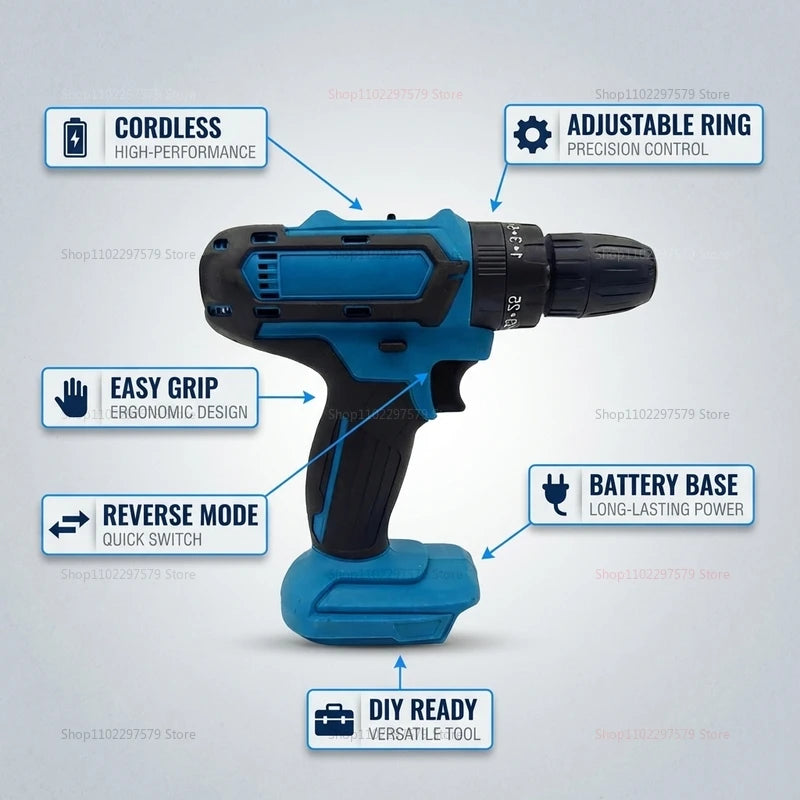 Electric Impact Screwdriver tools Multifunctional Cordless Drill Power Tool Torque Setting 2 Gear Speed Electric Screwdriver