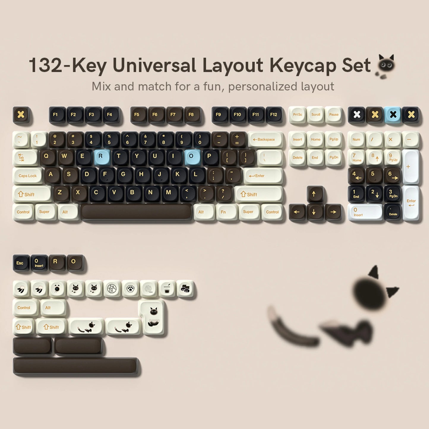 130 Keys Dark Rose MOA Profile PBT Keycaps Dye Sub Customs Key caps for 61/87/104 Cherry MX Switch Gaming Mechanical Keyboard