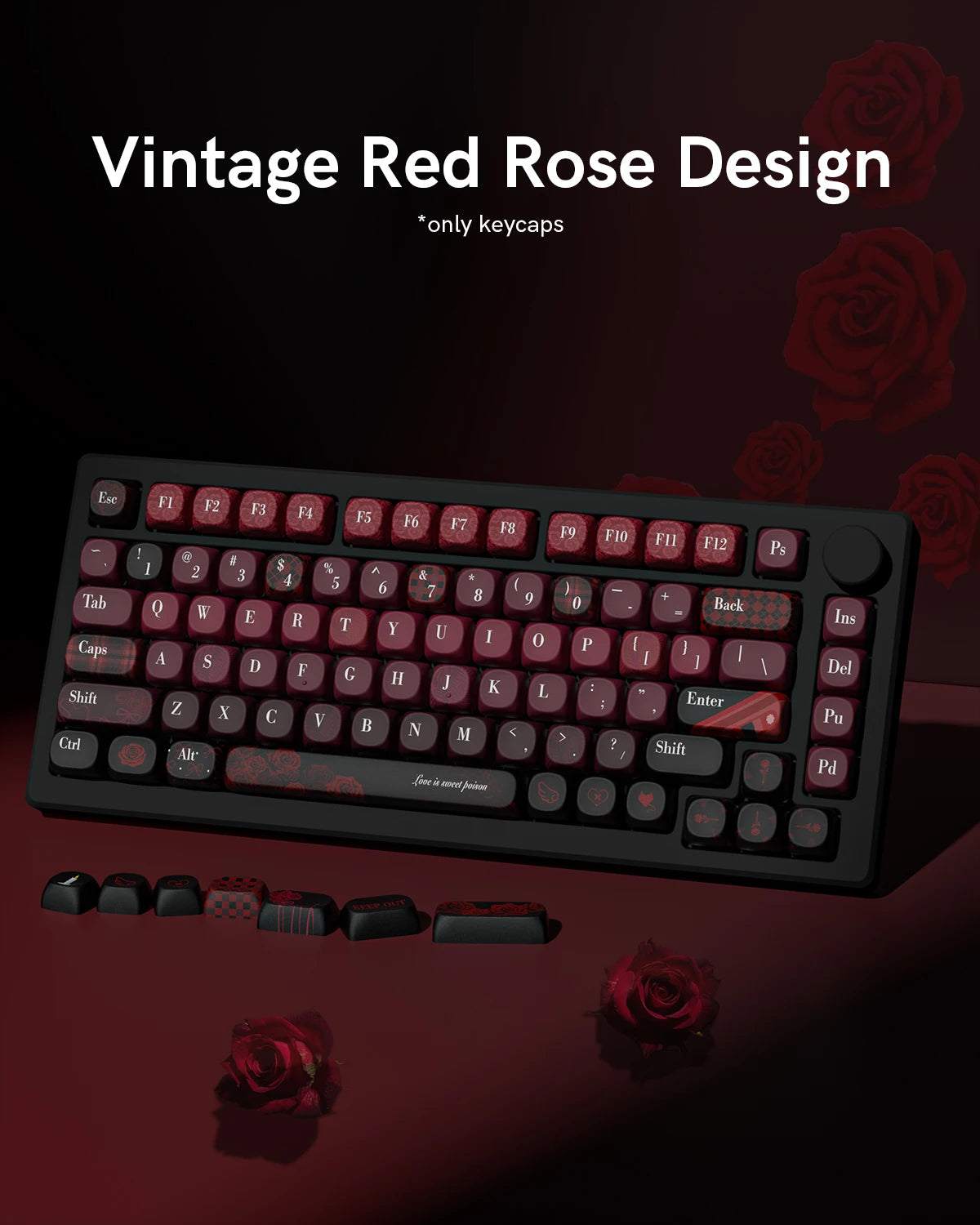 130 Keys Dark Rose MOA Profile PBT Keycaps Dye Sub Customs Key caps for 61/87/104 Cherry MX Switch Gaming Mechanical Keyboard