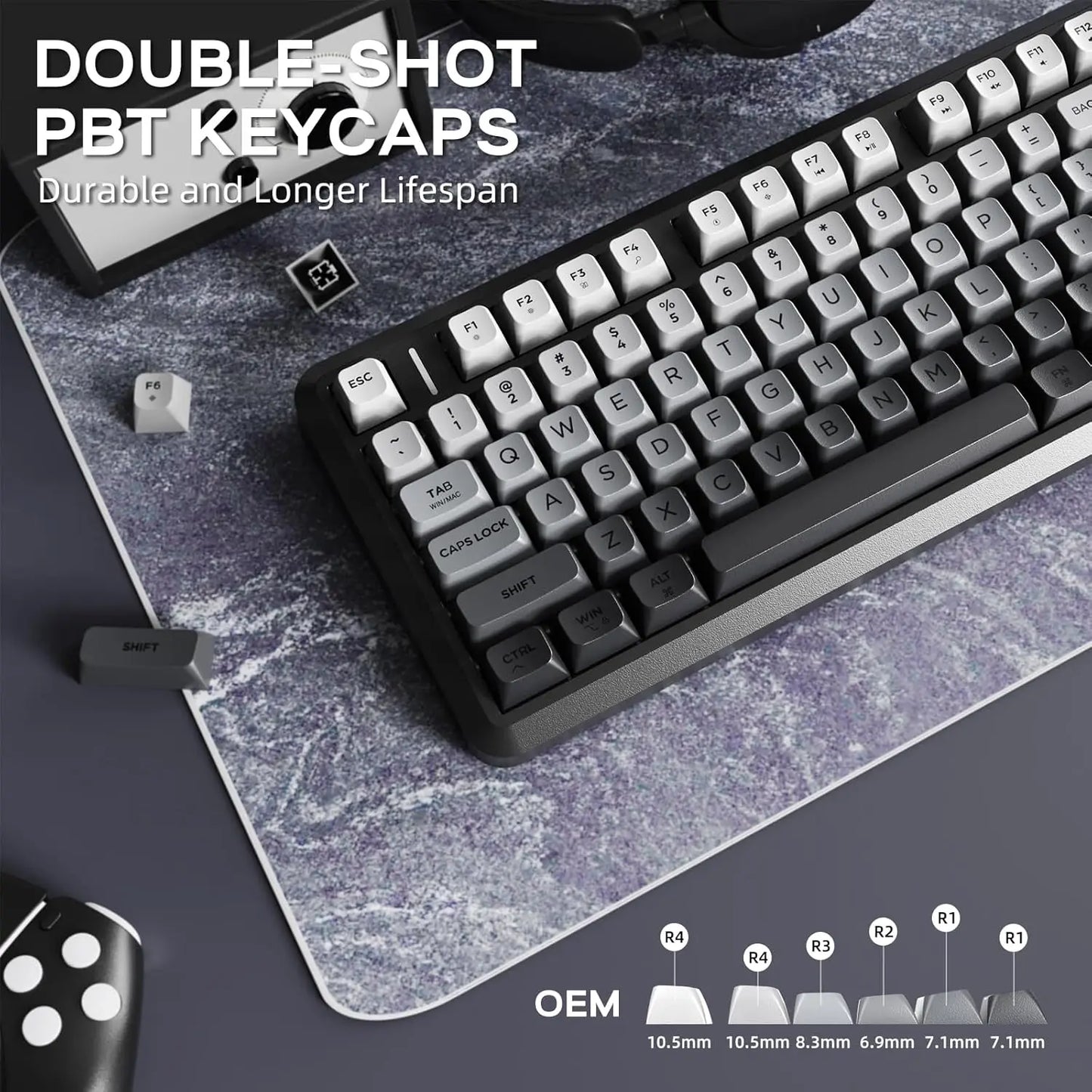 ATTACK SHARK M75 Wireless Membrane Gaming Keyboard with Knob&OLED Display Bluetooth/2.4Ghz Rainbow Backlit Gradient PBT Keycaps